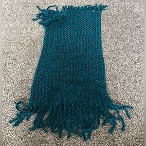 Blue Knit Scarf with Fringed Tassels